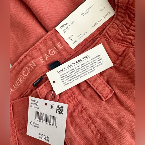 NWT American Eagle high rise stretch cargo pant, size 4 short (27W). Color: red. - Picture 2 of 4